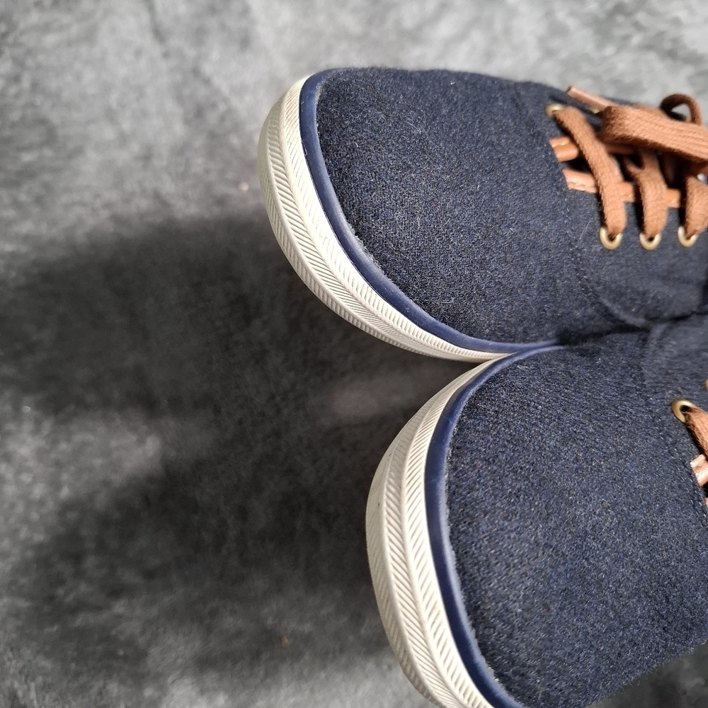 Keds Champion Canvas Shoes Size 9.5 Navy Blue Tan Wool Blend Low Top Sneakers - Picture 7 of 14